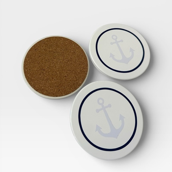 Ceramic Drink Coasters with Anchors - Picture 2 of 3